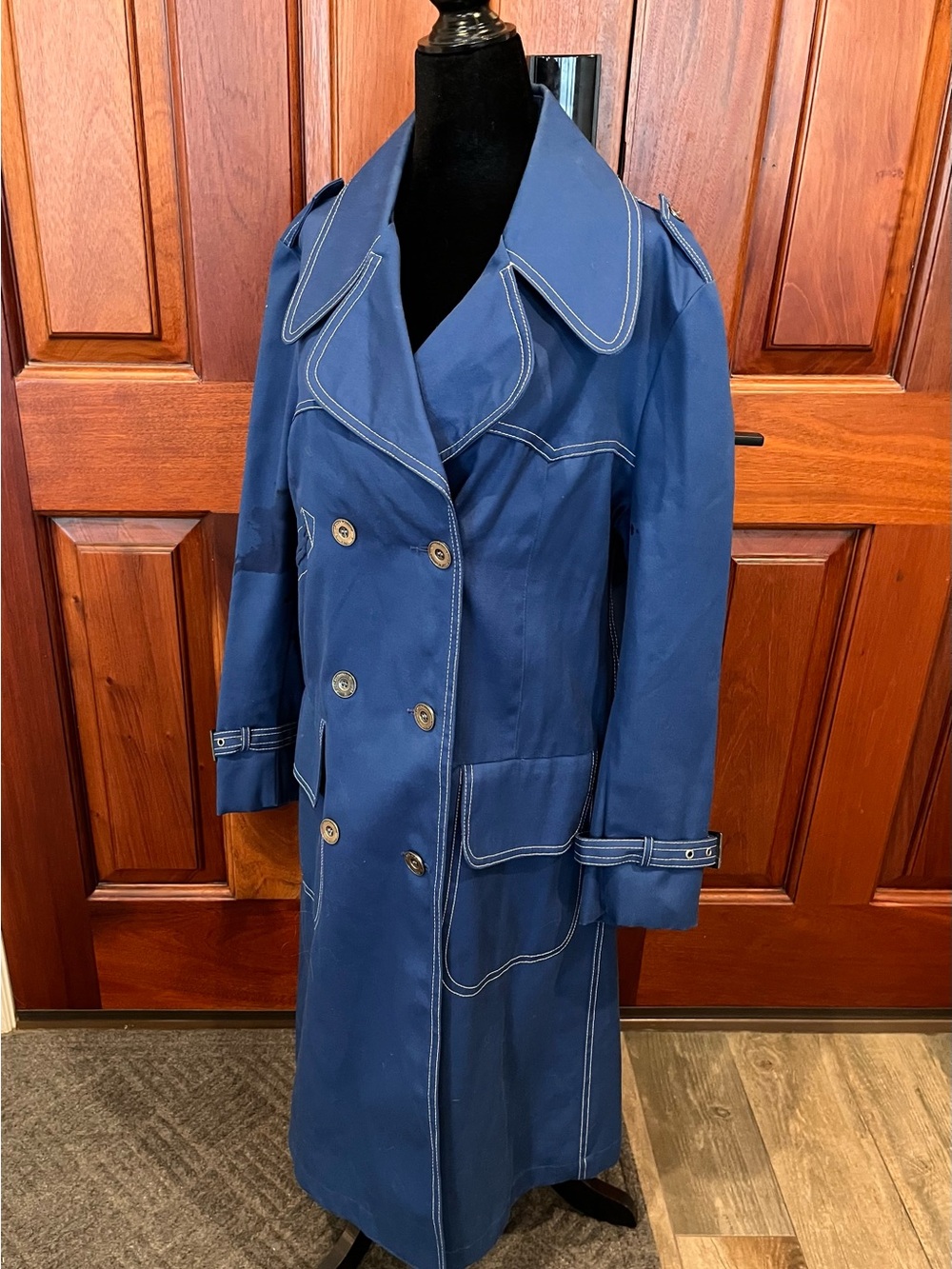 Vintage MOD Fleet Street Rain/Shine TRENCH Coat Sz 16 Water Repel 60’s 70’s Blue